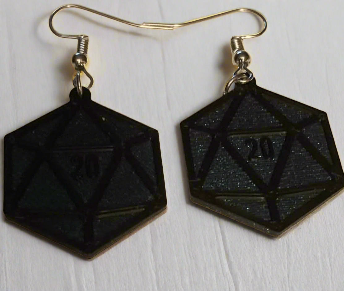Dungeons and Dragons Dice Black earrings