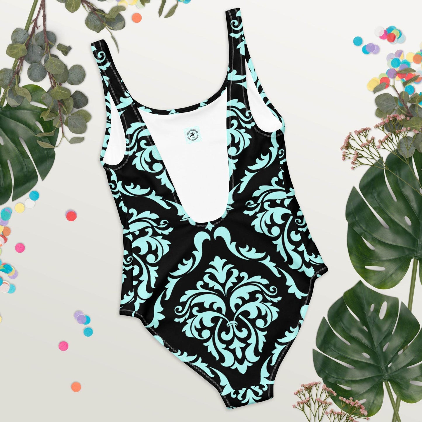 Gothic Victorian Vintage Print Flattering One-Piece Swimsuit Cheeky Fit - Winter Island Trading Co.