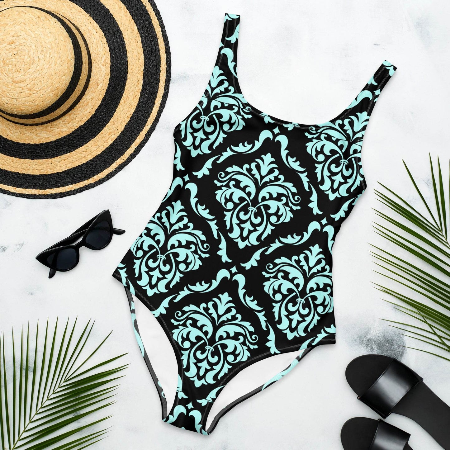 Gothic Victorian Vintage Print Flattering One-Piece Swimsuit Cheeky Fit - Winter Island Trading Co.