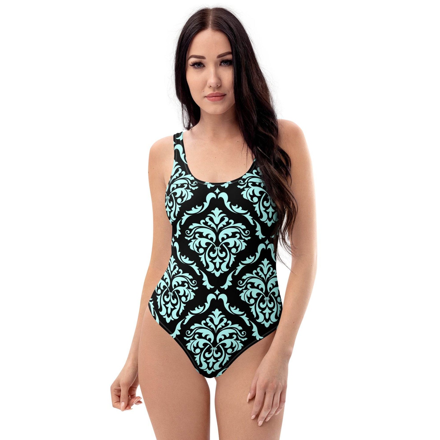 Gothic Victorian Vintage Print Flattering One-Piece Swimsuit Cheeky Fit - Winter Island Trading Co.