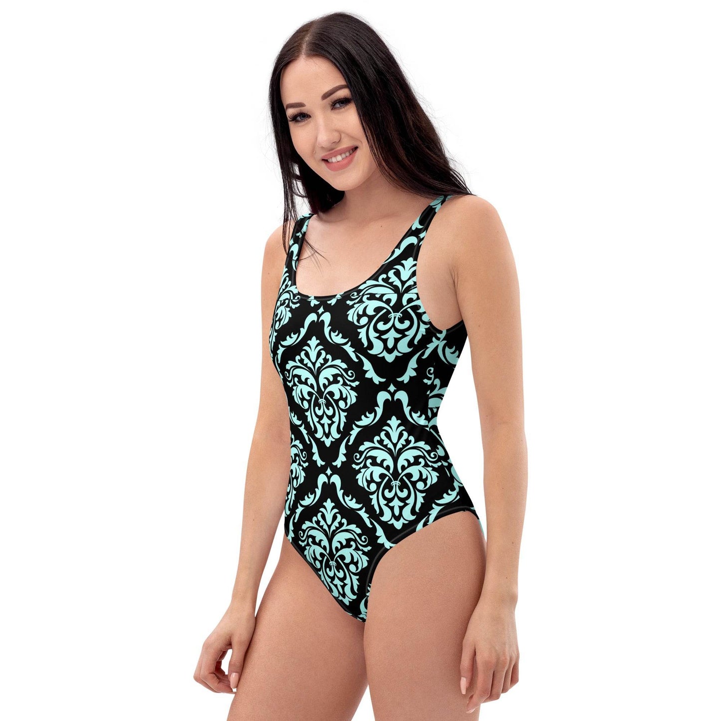 Gothic Victorian Vintage Print Flattering One-Piece Swimsuit Cheeky Fit - Winter Island Trading Co.