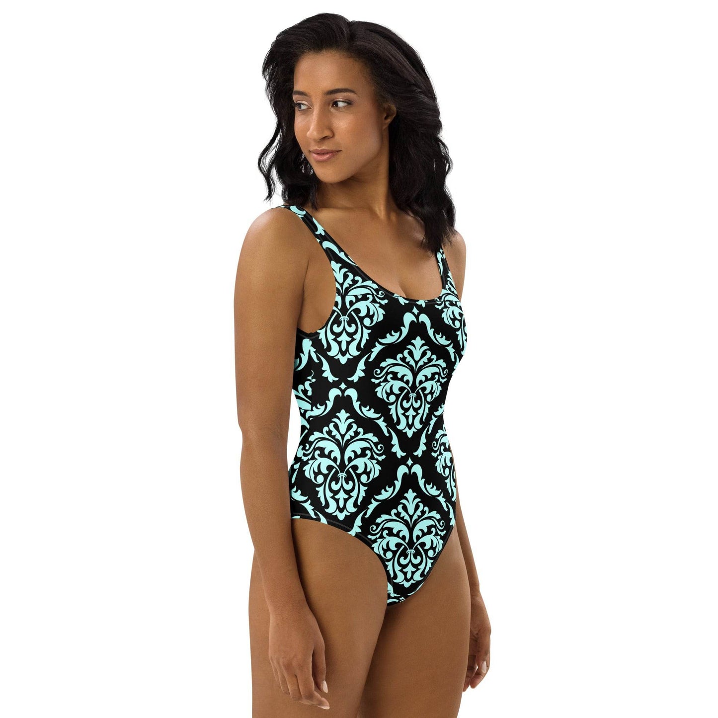 Gothic Victorian Vintage Print Flattering One-Piece Swimsuit Cheeky Fit - Winter Island Trading Co.