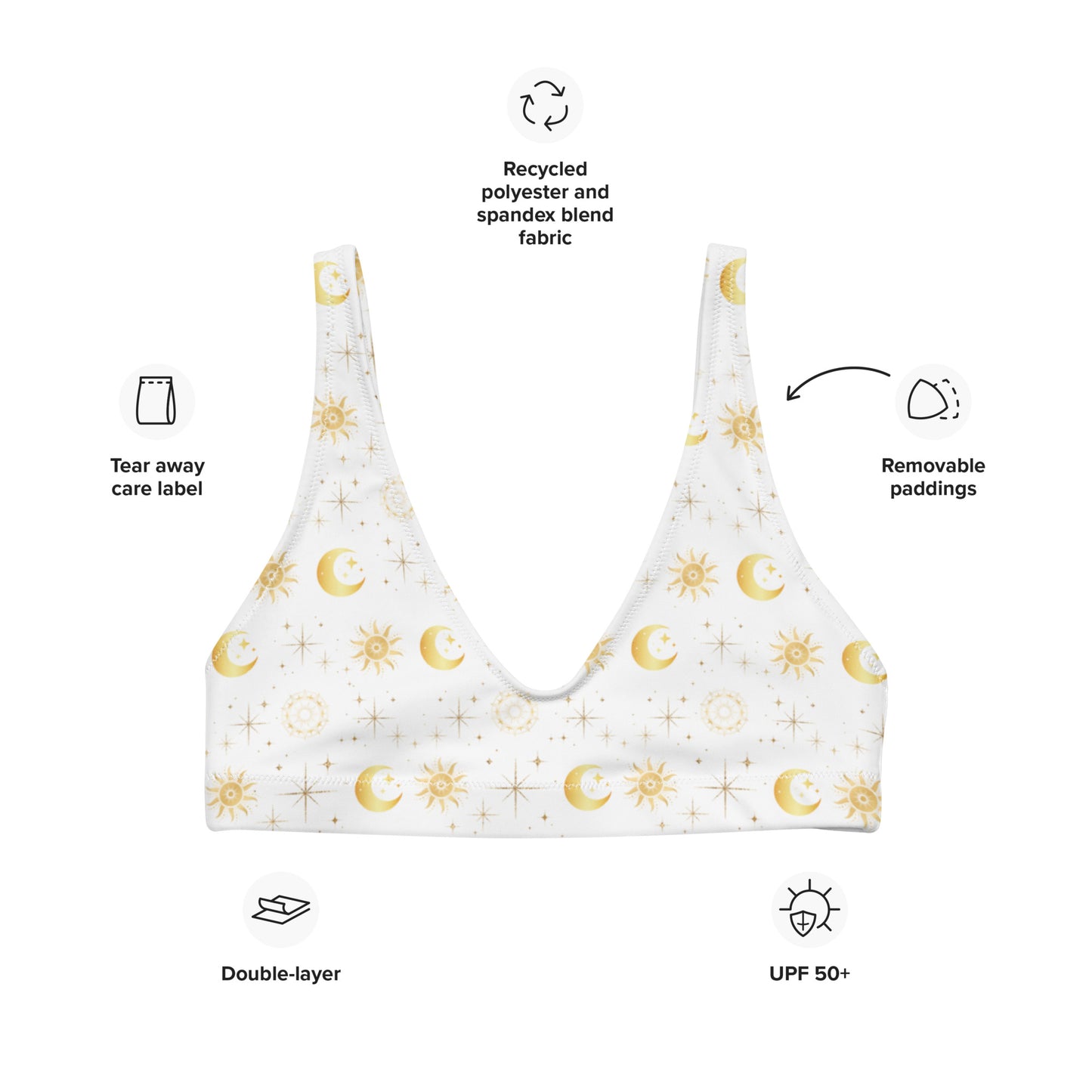 White and gold celestial bikini top