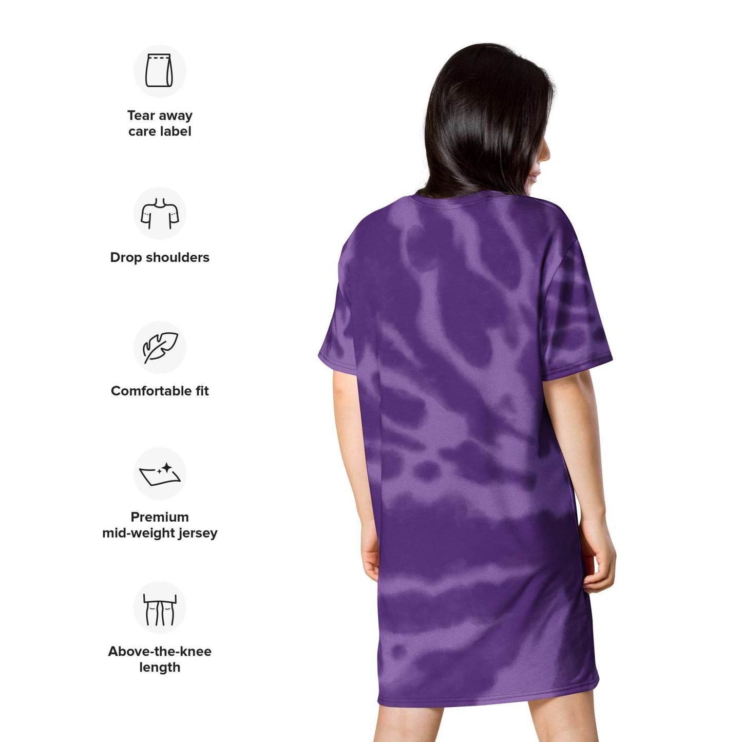 Gold Moon Phase Purple Tie-Dye Oversized T-shirt dress, Sleep Shirt, Beach Dress - Winter Island Trading Co.