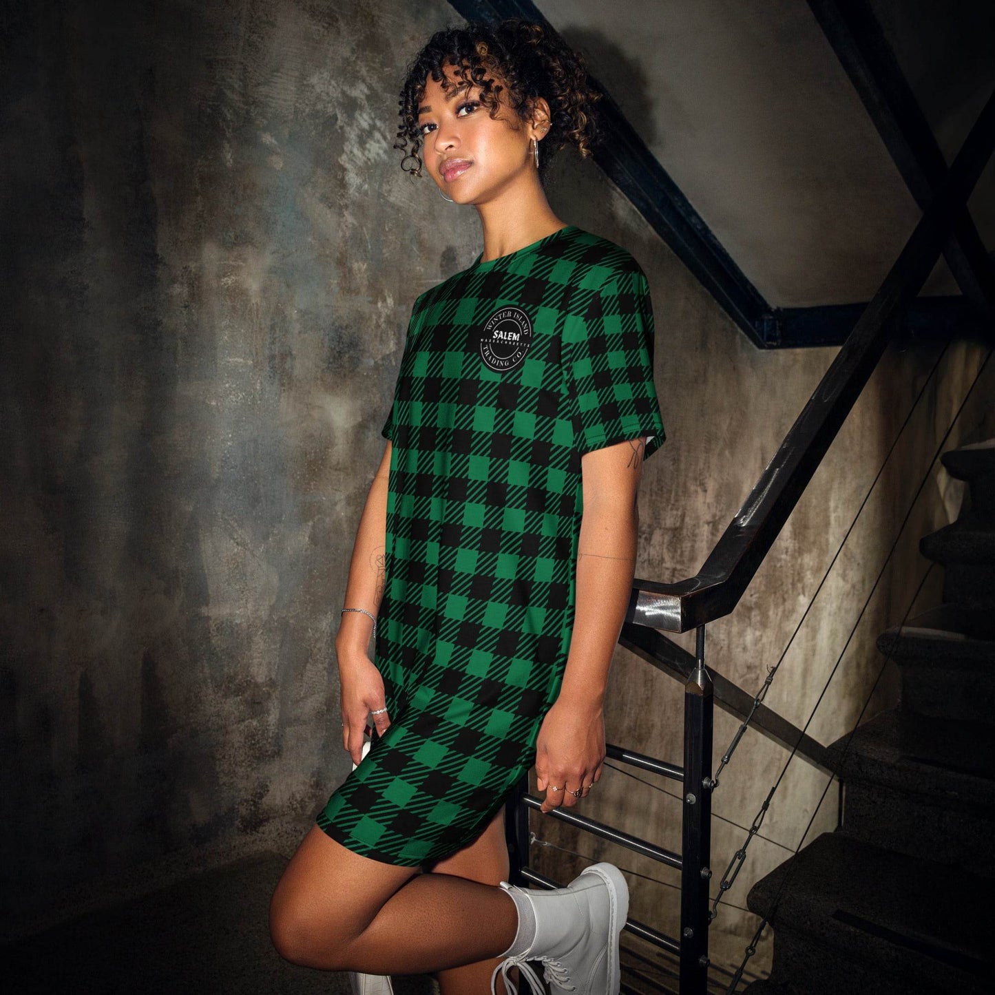WITC Plaid Green Oversized T-shirt dress, Sleep Shirt, Beach Dress - Winter Island Trading Co.