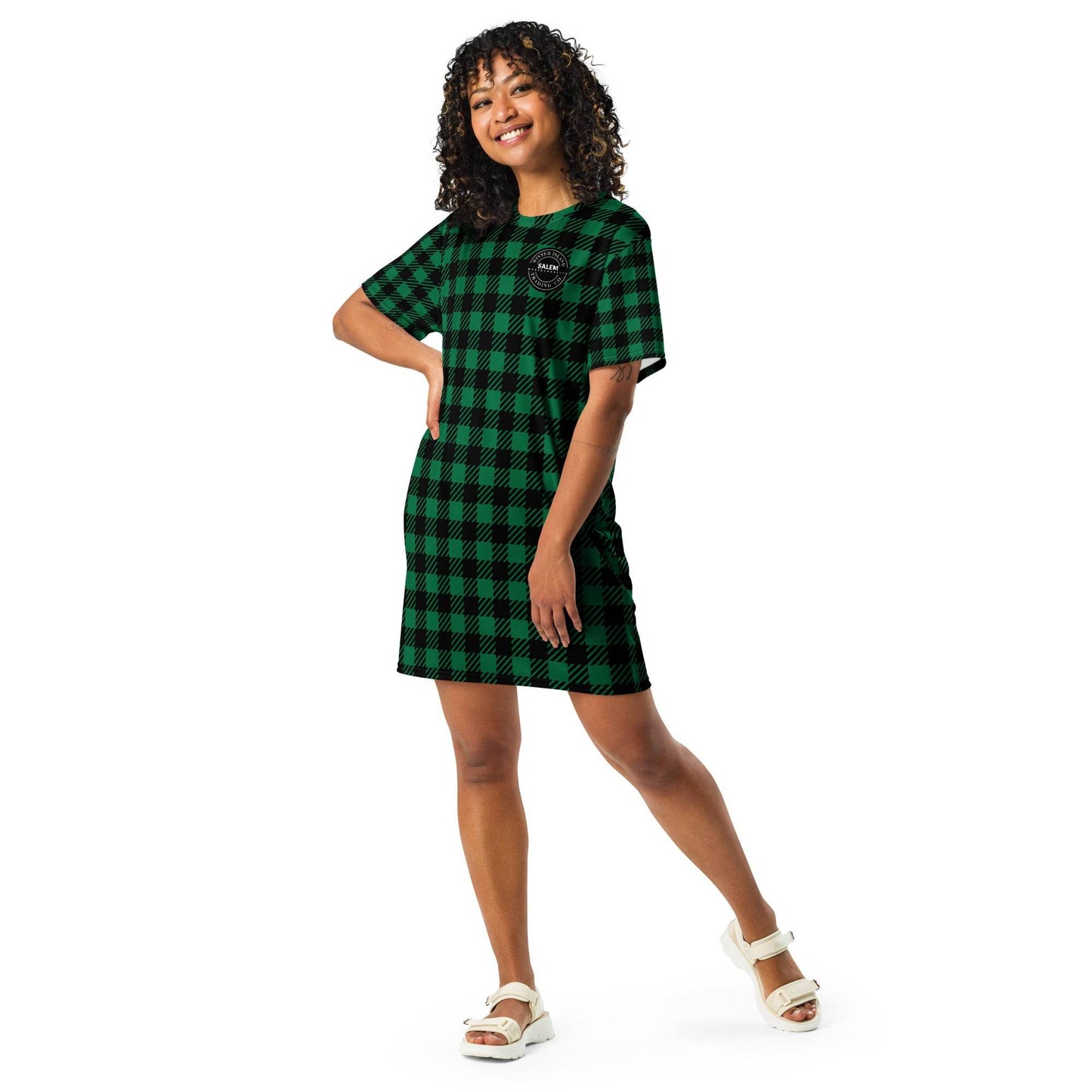 WITC Plaid Green Oversized T-shirt dress, Sleep Shirt, Beach Dress - Winter Island Trading Co.