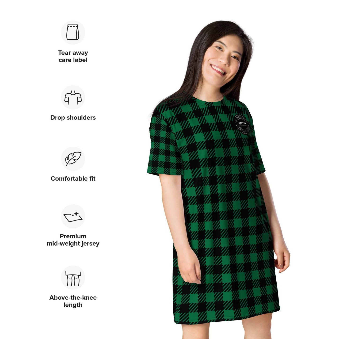 WITC Plaid Green Oversized T-shirt dress, Sleep Shirt, Beach Dress - Winter Island Trading Co.