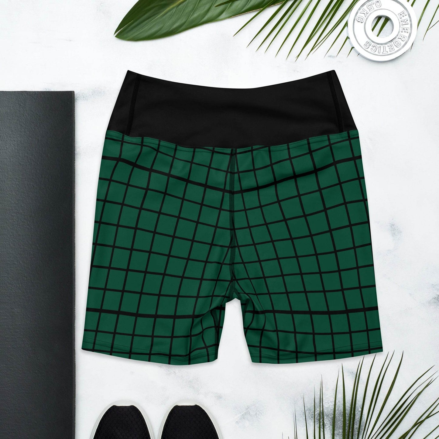 Green and Black Plaid Goth Punk Yoga Workout Shorts - Winter Island Trading Co.
