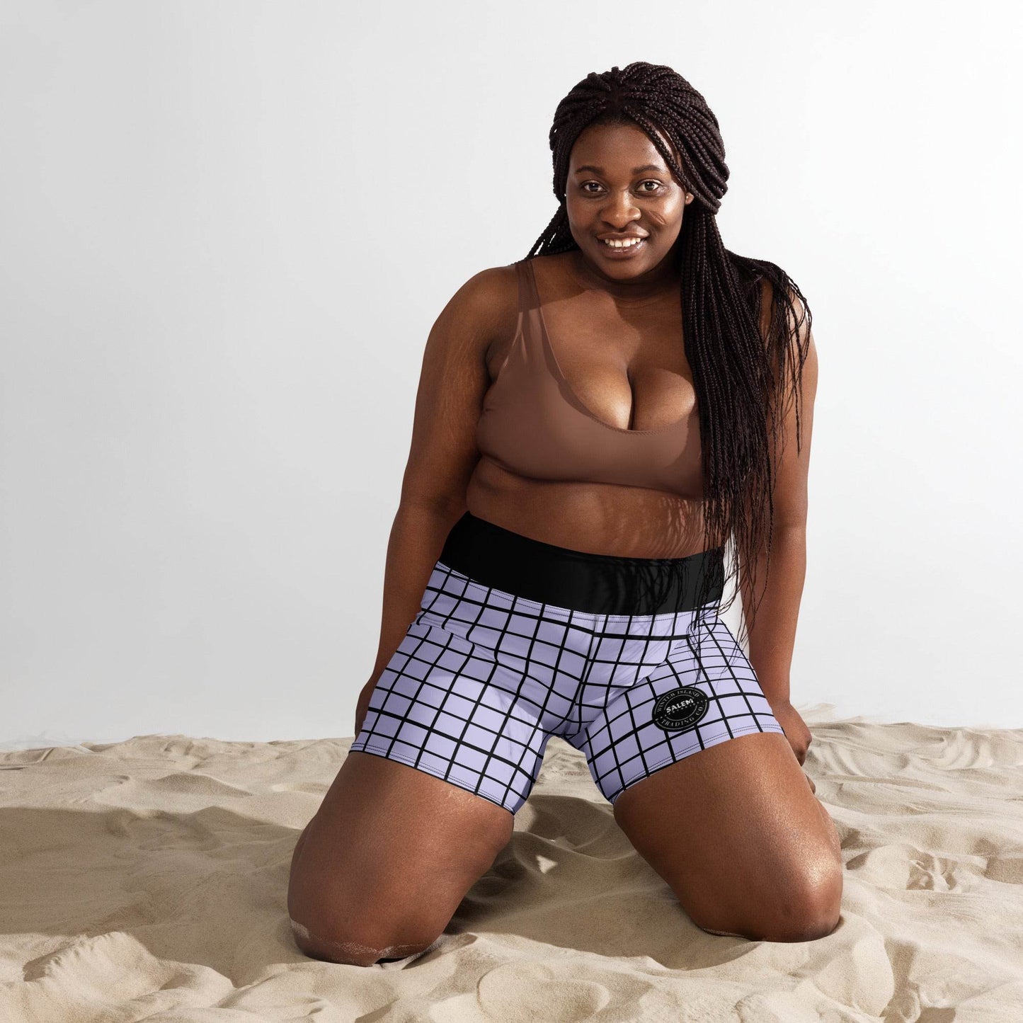 Plaid Spandex Shorts Pastel Lavender Purple - Winter Island Trading Co.