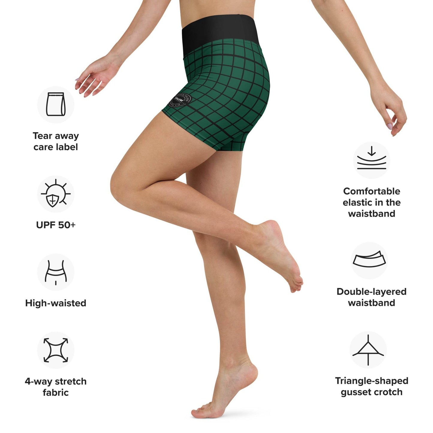 Green and Black Plaid Goth Punk Yoga Workout Shorts - Winter Island Trading Co.