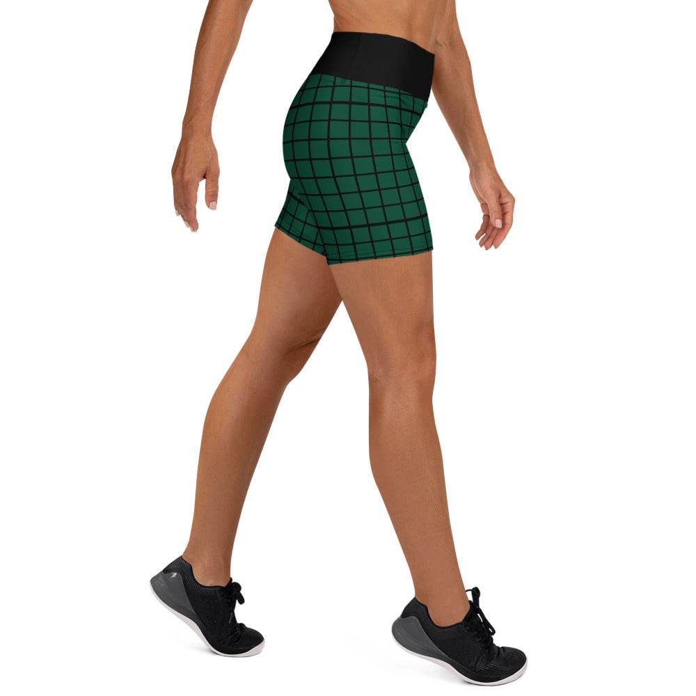 Green and Black Plaid Goth Punk Yoga Workout Shorts - Winter Island Trading Co.