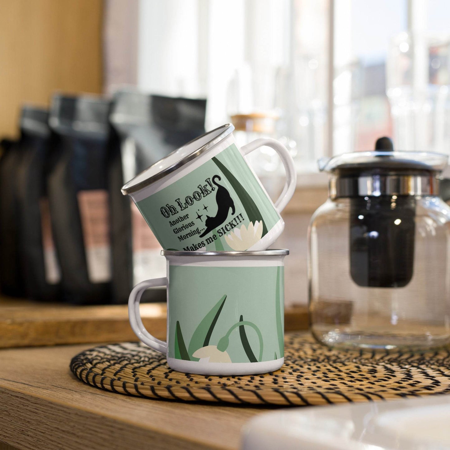 Hocus Pocus Black Cat Enamel Mug - Winter Island Trading Co.