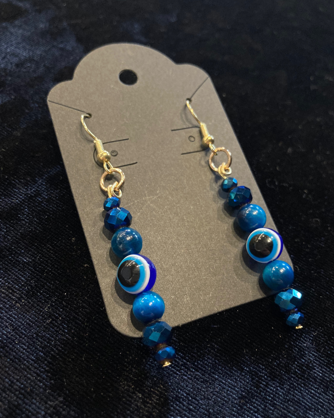 Evil Eye Drop Earrings made with Blue Tiger's Eye, Glass beads, Gold plated findings