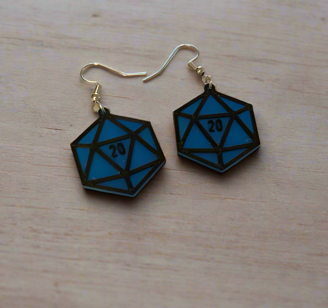 Dungeons and Dragons Blue Dice Earrings