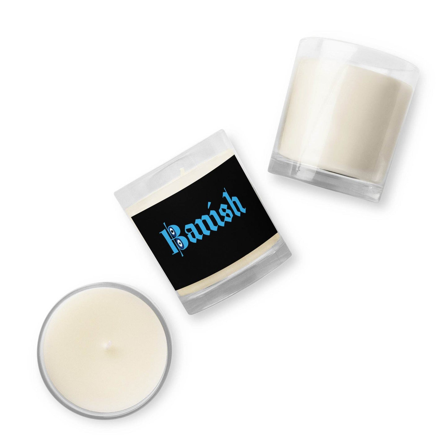 Banish with Evil Eye Glass jar soy wax candle- unscented white candle - Winter Island Trading Co.