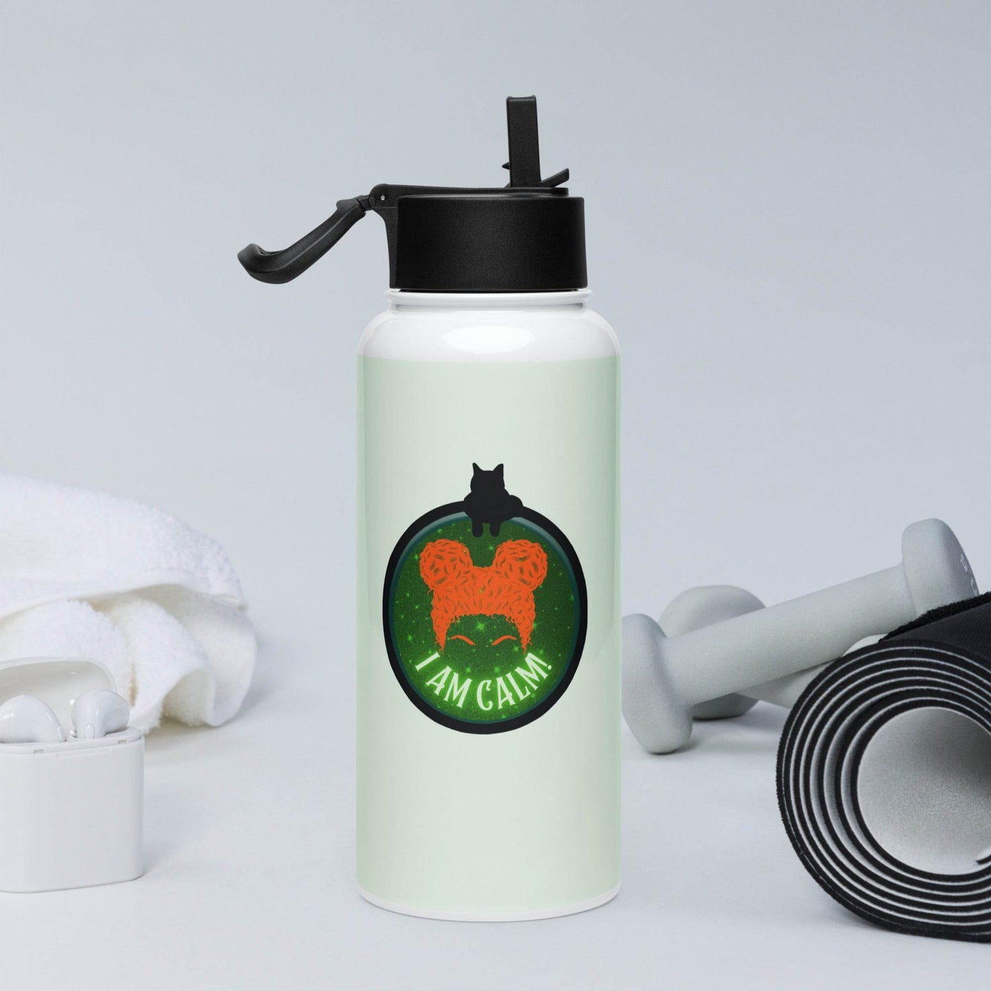 I Am Calm! Winifred Hocus Pocus Inspired Stainless steel water bottle with a straw lid - Winter Island Trading Co.