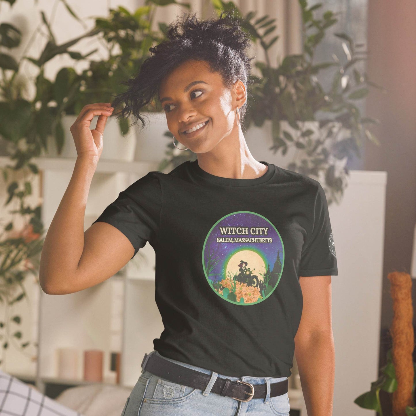 Vintage Motorcycle Witch Green Print Short-Sleeve Soft Unisex T-Shirt - Winter Island Trading Co.