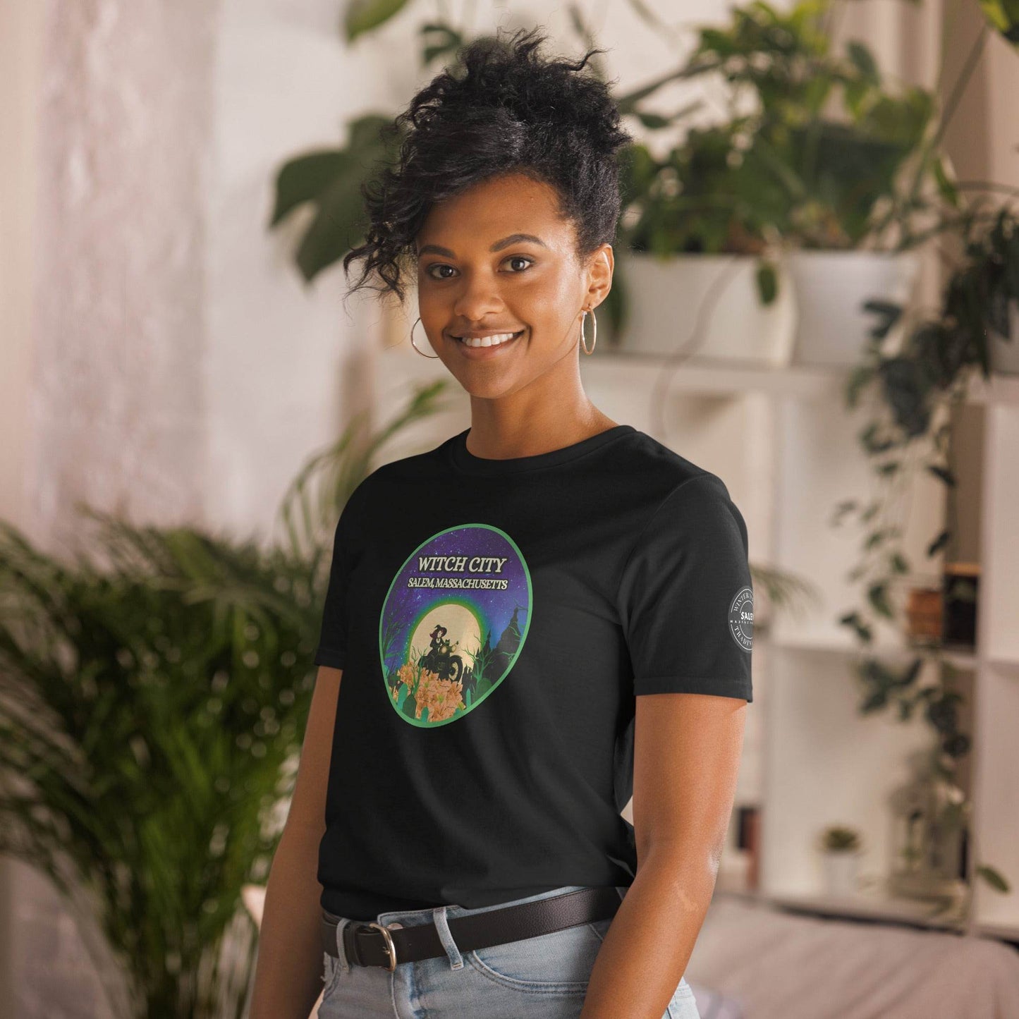 Vintage Motorcycle Witch Green Print Short-Sleeve Soft Unisex T-Shirt - Winter Island Trading Co.