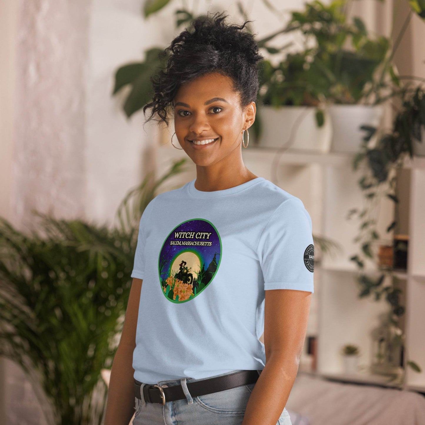 Vintage Motorcycle Witch Green Print Short-Sleeve Soft Unisex T-Shirt - Winter Island Trading Co.