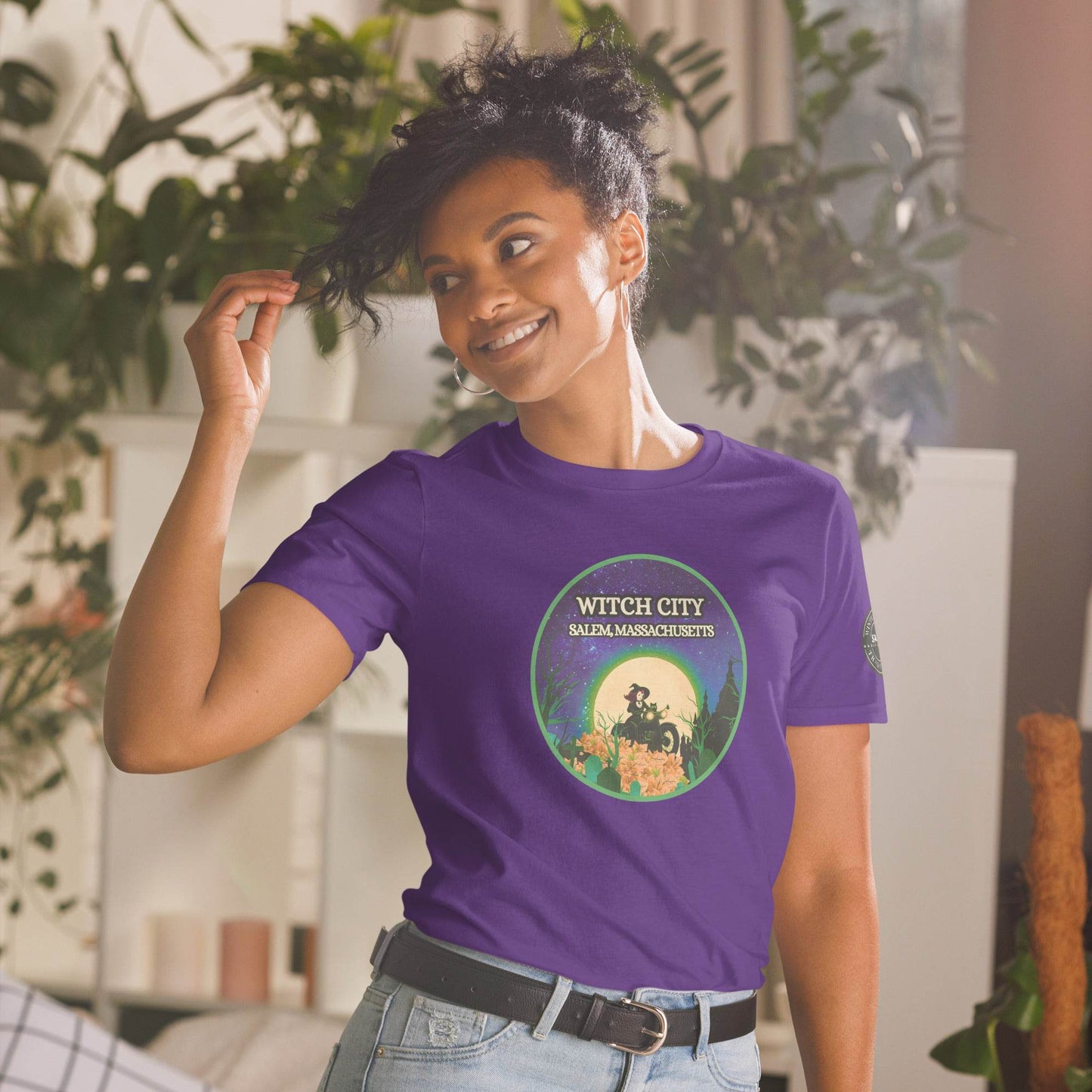 Vintage Motorcycle Witch Green Print Short-Sleeve Soft Unisex T-Shirt - Winter Island Trading Co.