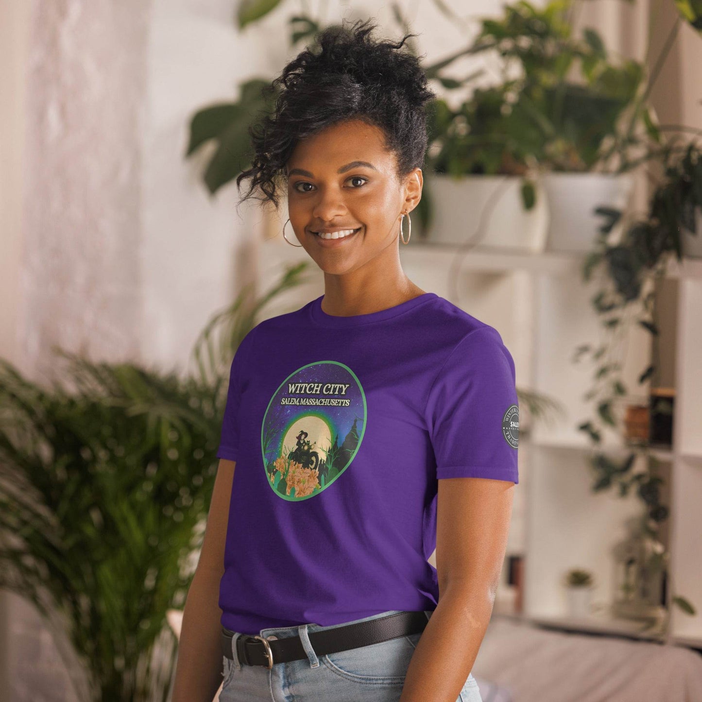 Vintage Motorcycle Witch Green Print Short-Sleeve Soft Unisex T-Shirt - Winter Island Trading Co.