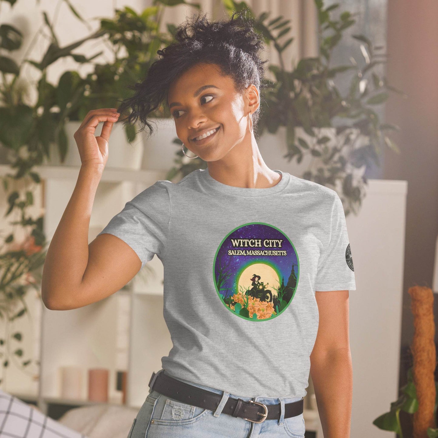 Vintage Motorcycle Witch Green Print Short-Sleeve Soft Unisex T-Shirt - Winter Island Trading Co.