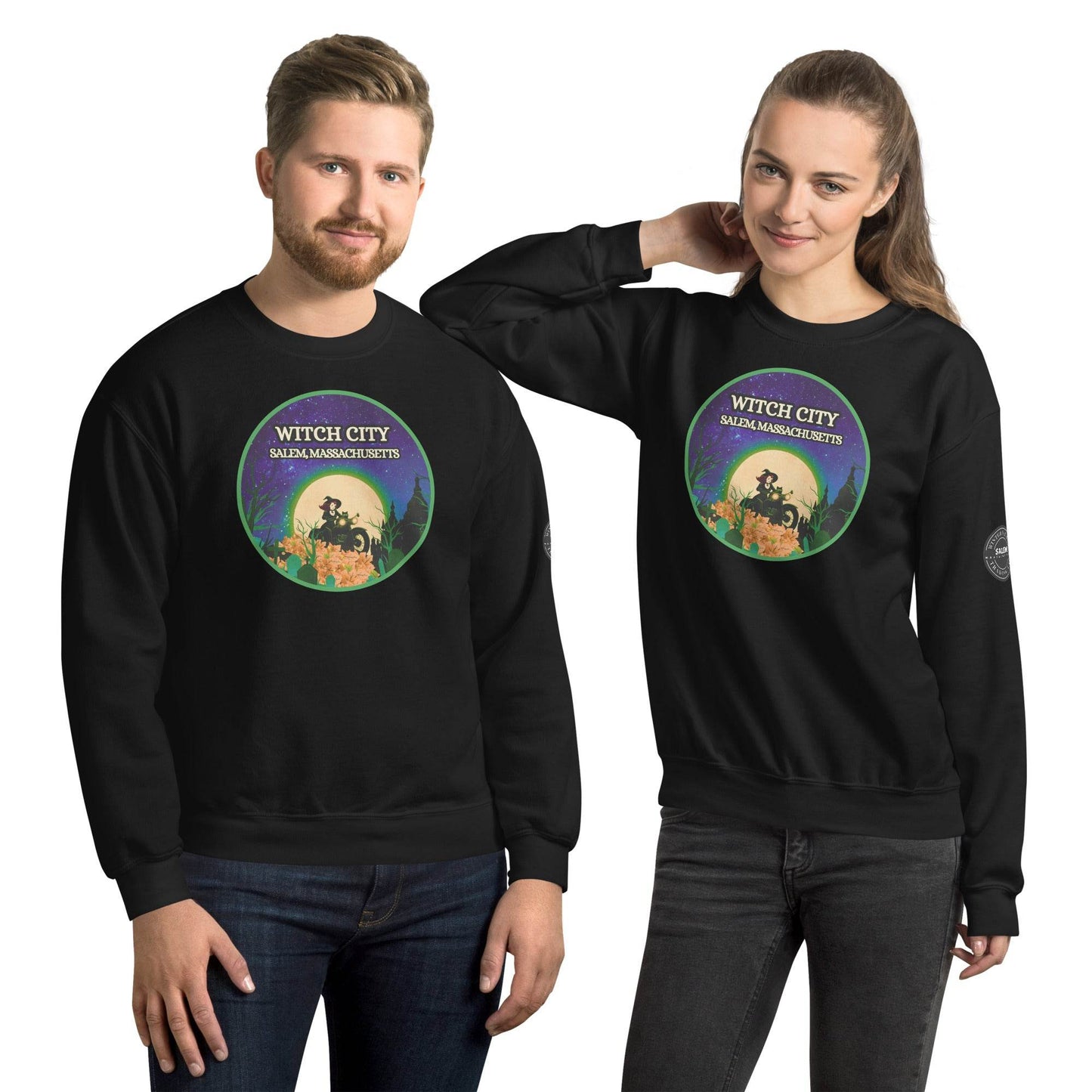 Vintage Witch City Pinup Witch on Motorcycle Unisex Super Soft Sweatshirt - Winter Island Trading Co.