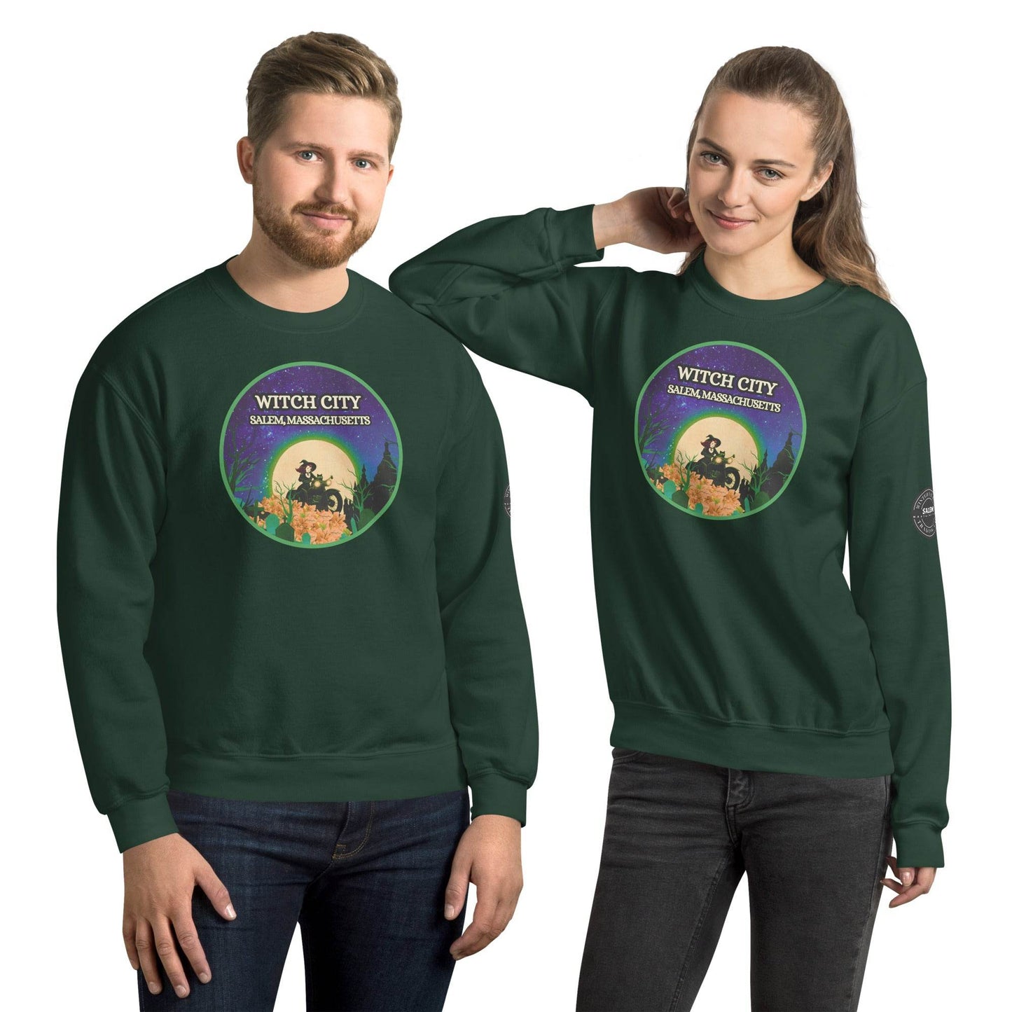 Vintage Witch City Pinup Witch on Motorcycle Unisex Super Soft Sweatshirt - Winter Island Trading Co.