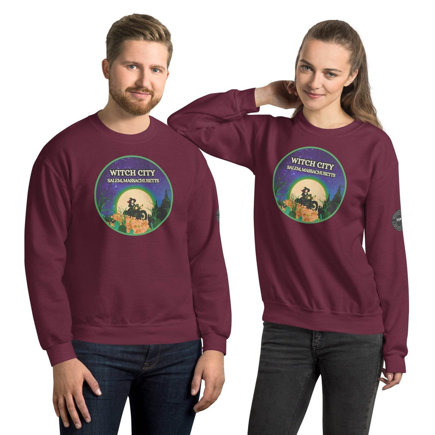 Vintage Witch City Pinup Witch on Motorcycle Unisex Super Soft Sweatshirt - Winter Island Trading Co.