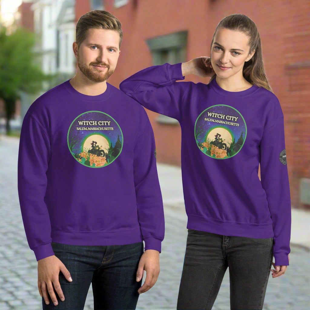 Vintage Witch City Pinup Witch on Motorcycle Unisex Super Soft Sweatshirt - Winter Island Trading Co.