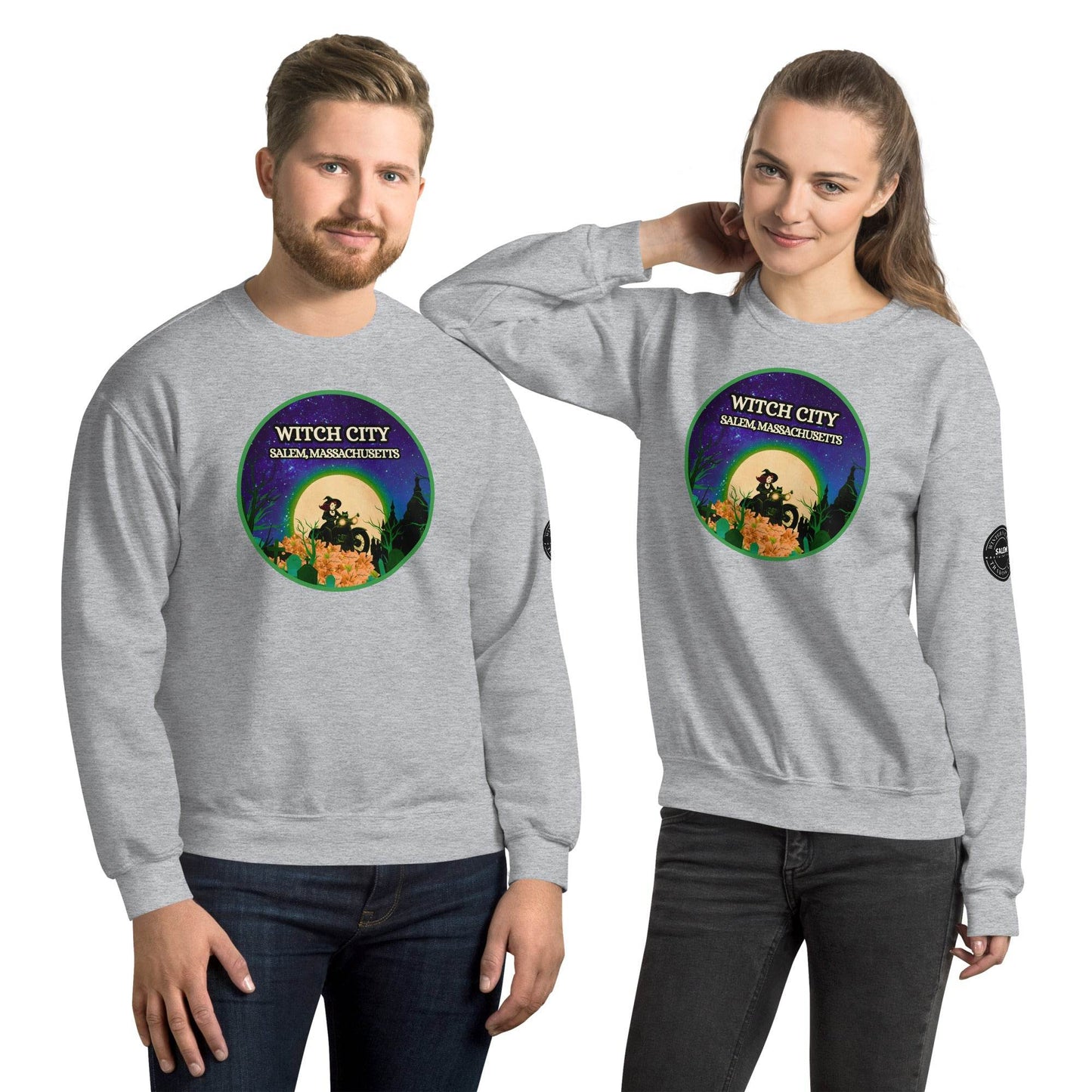 Vintage Witch City Pinup Witch on Motorcycle Unisex Super Soft Sweatshirt - Winter Island Trading Co.