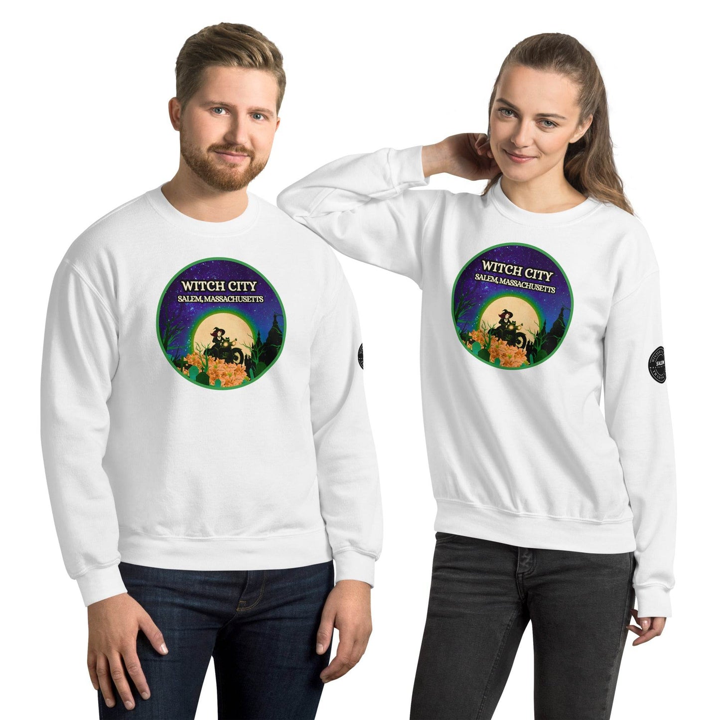 Vintage Witch City Pinup Witch on Motorcycle Unisex Super Soft Sweatshirt - Winter Island Trading Co.