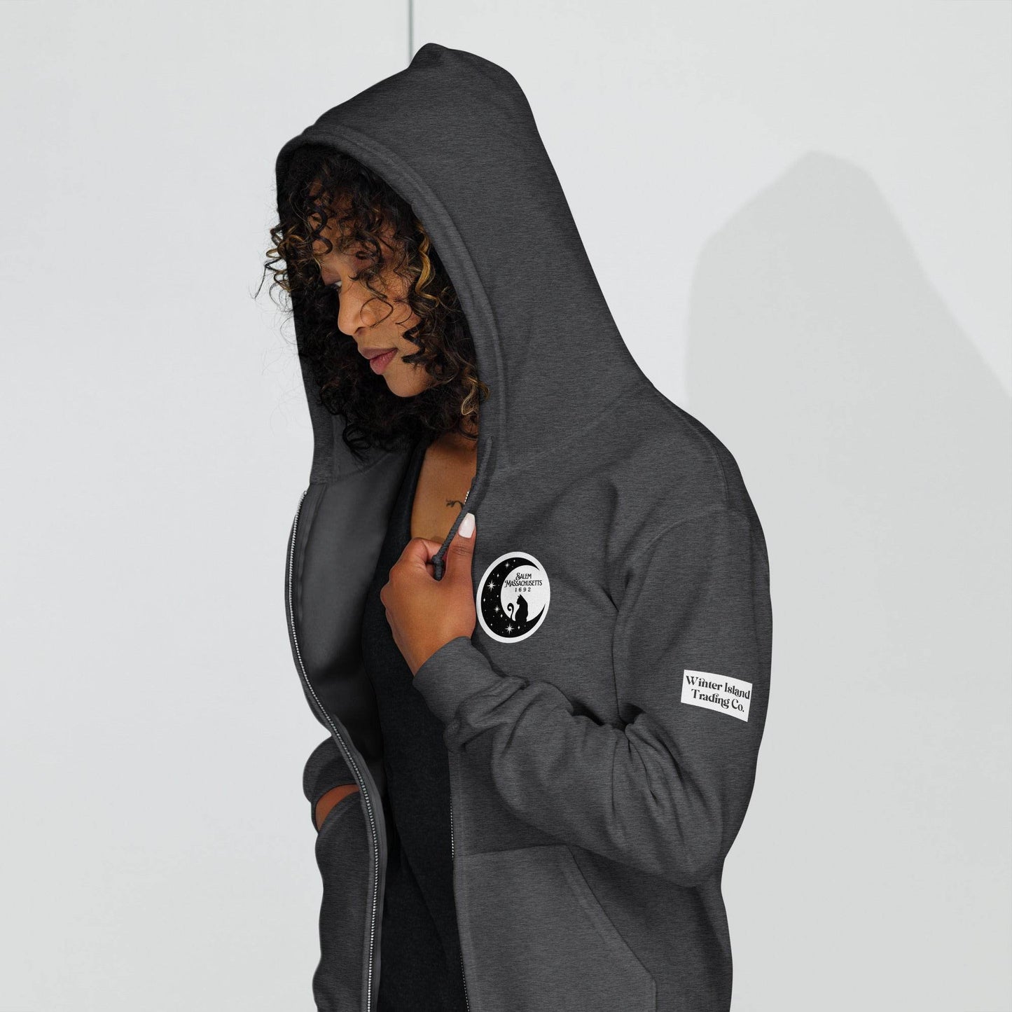 Black Cat Moon Unisex heavy blend zip hoodie - Winter Island Trading Co.