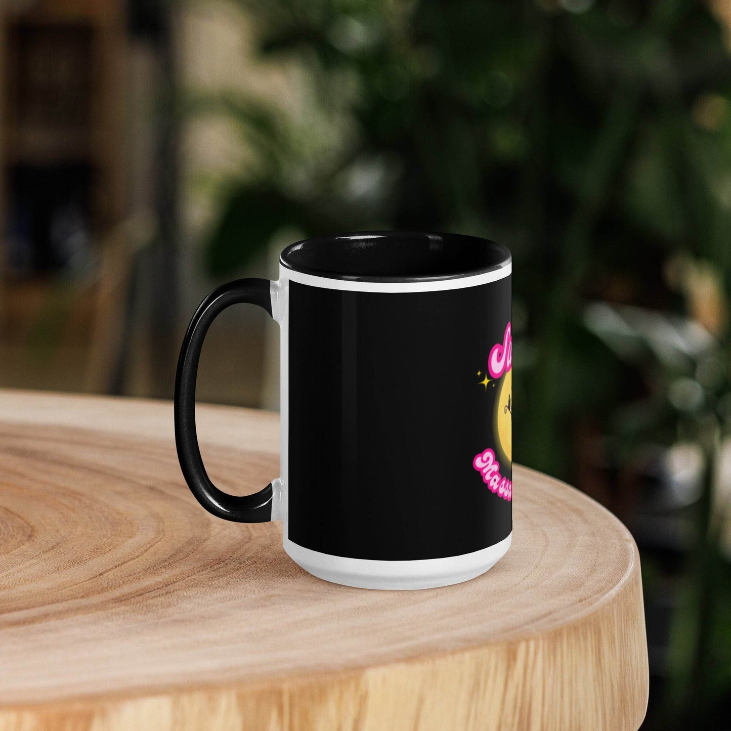 Barbie Inspired Salem Witch Flying with Black Cat Mug with Color Inside - Winter Island Trading Co.