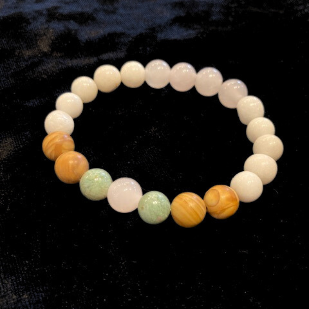 Rose Quartz, Amazonite, Jasper and White Quartz Crystal Stretch Bracelet
