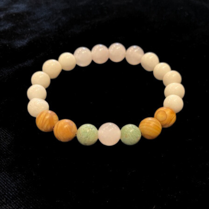 Rose Quartz, Amazonite, Jasper and White Quartz Crystal Stretch Bracelet