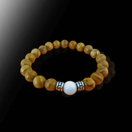 Wood Jasper and White Quartz Stretch Bracelet Made in Salem, MA
