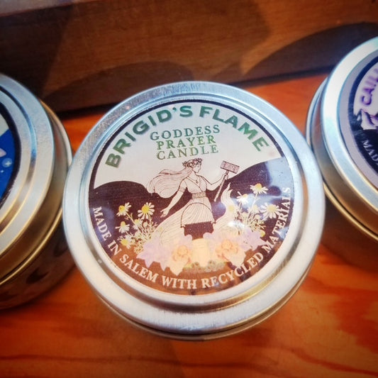 Brigid Goddess Prayer Candle Glass 4oz Tin