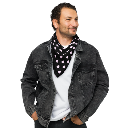 Pink Heart Black bandana, Hair Wrap, Face Covering