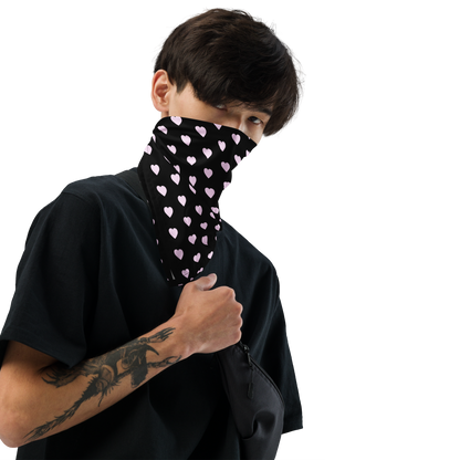Pink Heart Black bandana, Hair Wrap, Face Covering