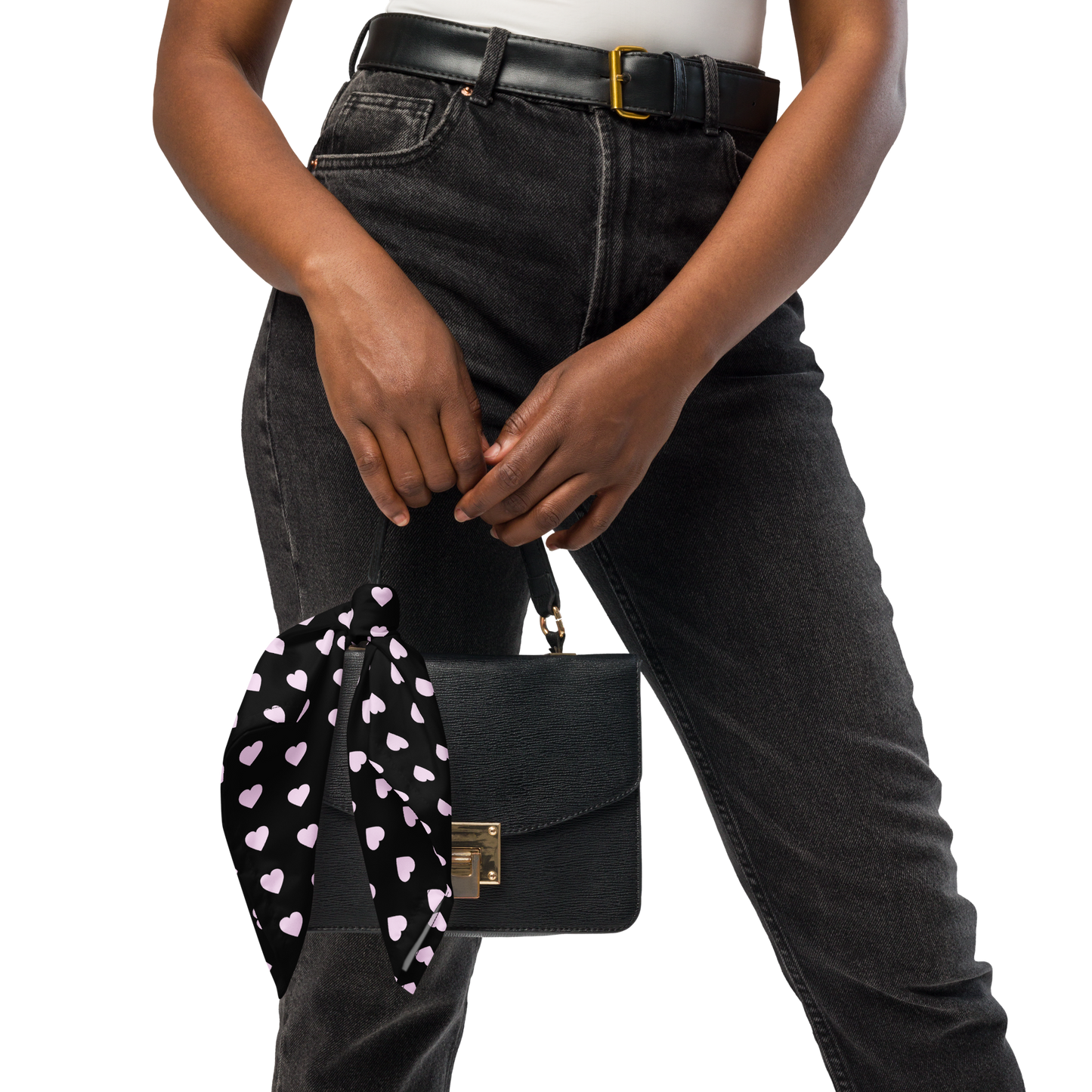 Pink Heart Black bandana, Hair Wrap, Face Covering