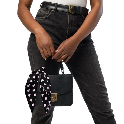 Pink Heart Black bandana, Hair Wrap, Face Covering