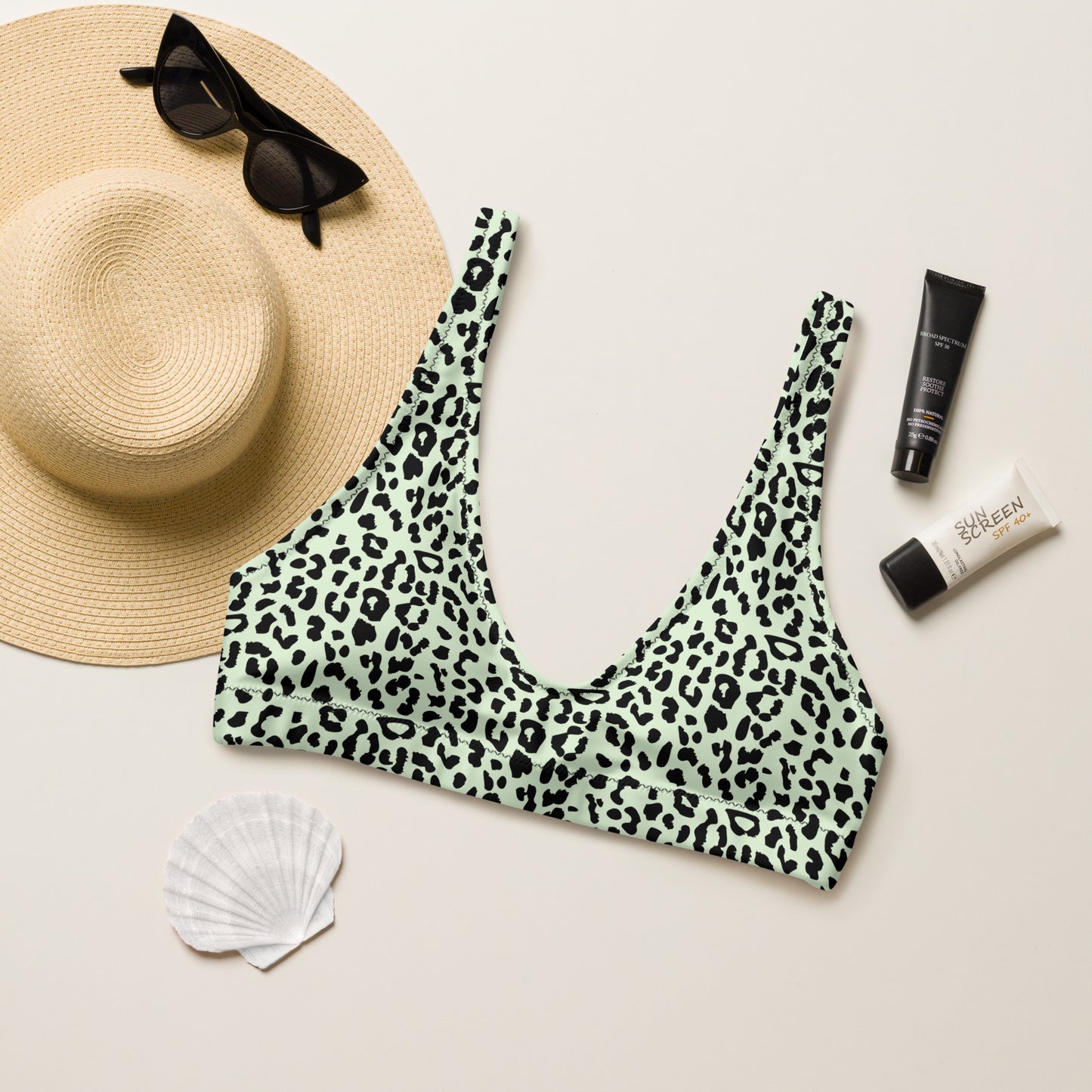 green and black cheetah print bikini top