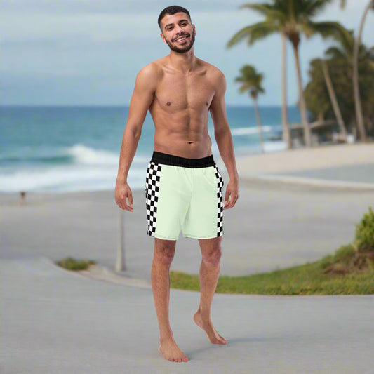 men's checkered swim suit trunks black white mint green