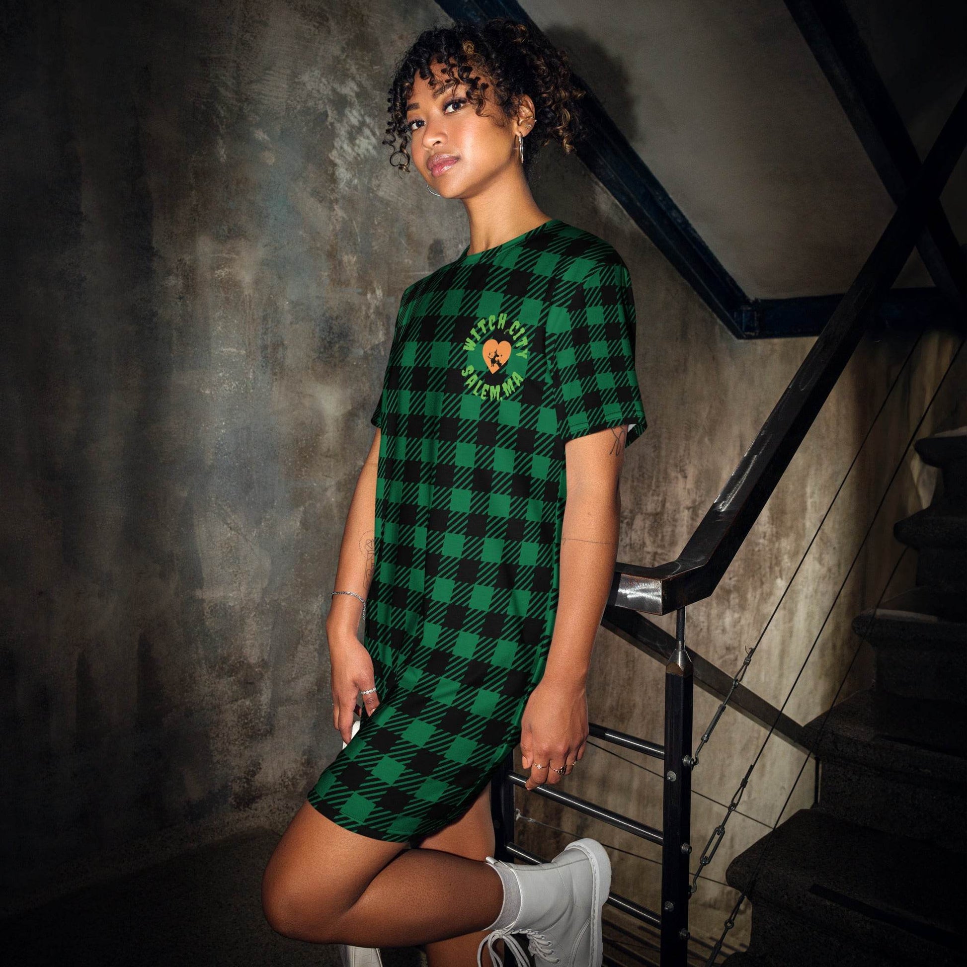 Green Plaid Witch City Salem Witch T-shirt dress or Sleep Shirt - Winter Island Trading Co.