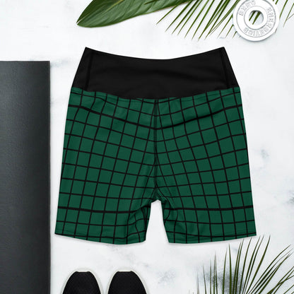 Green and Black Plaid Goth Punk Yoga Workout Shorts - Winter Island Trading Co.