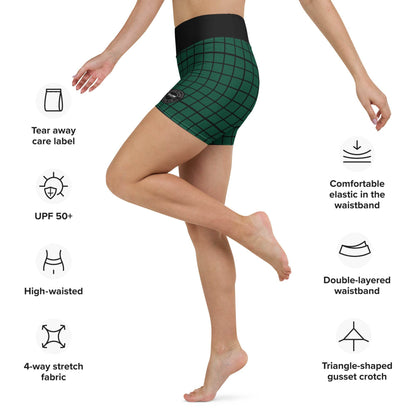 Green and Black Plaid Goth Punk Yoga Workout Shorts - Winter Island Trading Co.