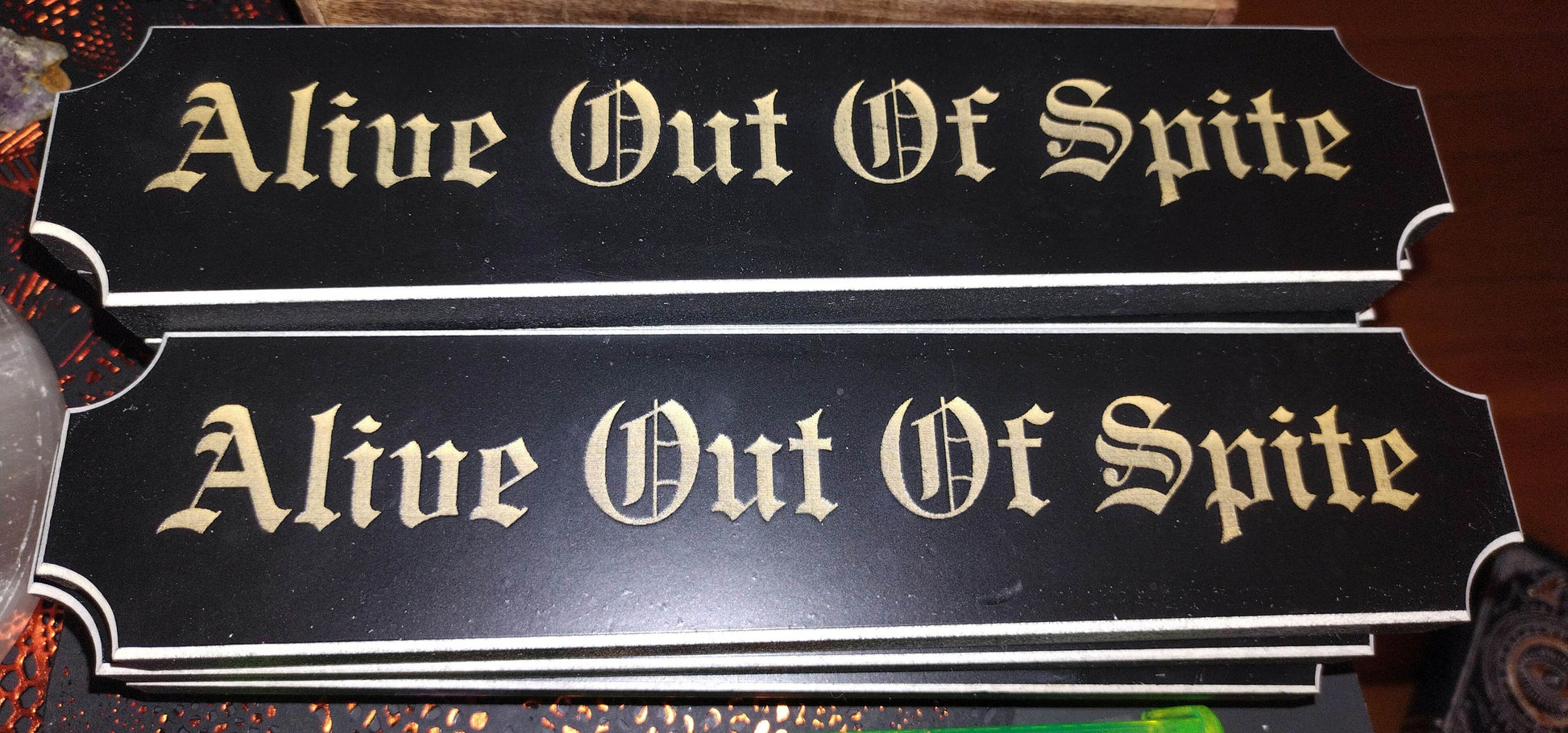Alive Out of Spite Engraved Wood Sign - Winter Island Trading Co.