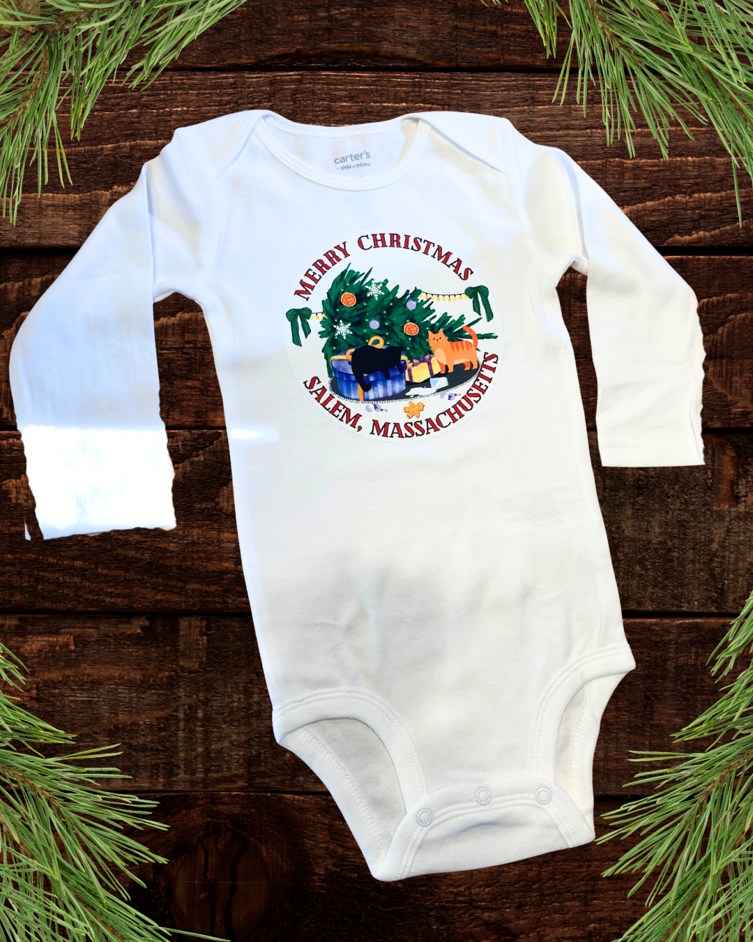 Cats on Christmas White Baby Onesie Long Sleeved 18 mo