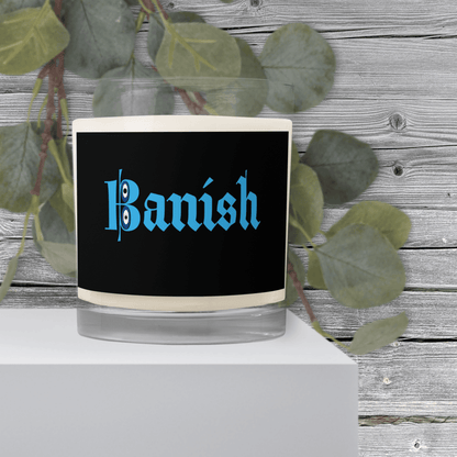Banish with Evil Eye Glass jar soy wax candle- unscented white candle - Winter Island Trading Co.